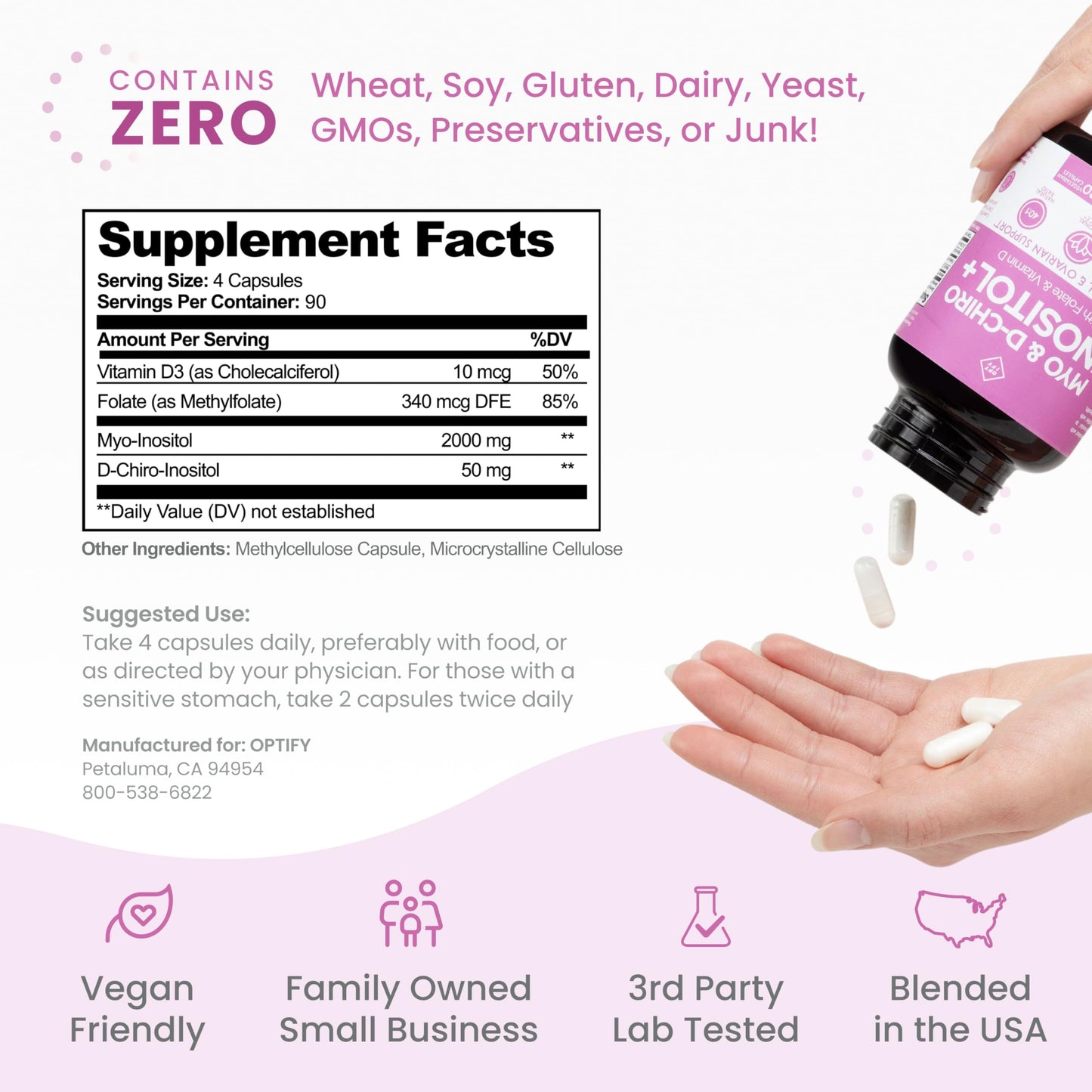 Optify Inositol Supplement for Women – 90-Day Supply – Myo-Inositol and D-Chiro Inositol with Folate and Vitamin D – 40:1 Ratio – Hormone Balance & Ovarian Support - 360 Capsules Optify