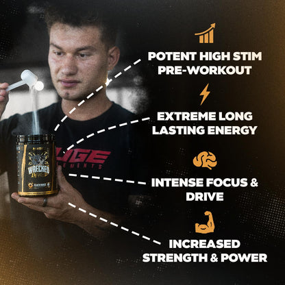 Wrecked Enraged High Stim Pre Workout - Extreme Hardcore Formula for Intense Energy, Laser Focus & Maximum Strength - Potent Stimulant Matrix - for Advanced Lifters, Not for Beginners (40 Servings)