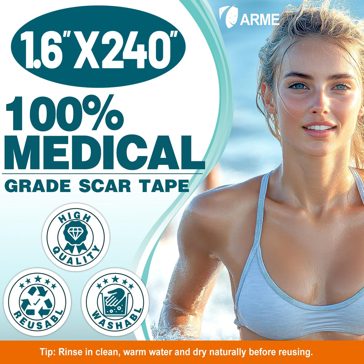 Arme Silicone Scar Tape, Silicone Scar Sheets (2 Rolls- 1.6" x 240"/6M) Arme