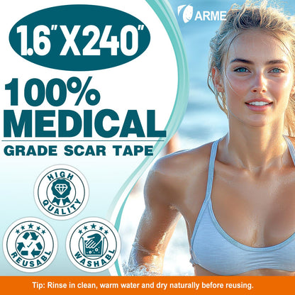Arme Silicone Scar Tape, Silicone Scar Sheets (2 Rolls- 1.6" x 240"/6M) Arme