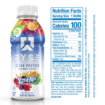 RYSE Clear Protein Drink - Variety Pack - 100 Calories, 22g Whey Isolate Protein Shake, Sugar-Free, 0g Fat & Lactose-Free - Refreshing Ready-to-Drink Beverage - 16.9 fl oz Bottles (12-Pack)