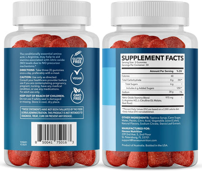 L-Arginine with L-Citrulline and Beet Root Gummies, Sour Berry, 30 Servings | Vegan, Non-GMO Nitric Oxide Supplement for Energy, Endurance, and Recovery Support, Energizing Sour Berry Flavor Gsupps Australia