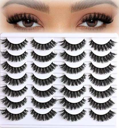 APCYUST Lashes Volume Mink Eyelashes 14 Pairs Cateye Lash Strips Wispy Cat Eye Lashes Natural Look Short Thick Fluffy False Strip Eyelash Full Small Fake Lashes Pack Black Pestañas Postizas for Women APCYUST