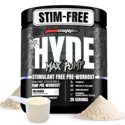 ProSupps Mr. Hyde Max Pump Pre Workout Powder - Stim-Free Preworkout Supports Blood Flow, Muscle Volume & Endurance - Caffeine-Free Nitric Oxide Gym & Fitness Supplements (Blue Razz, 20 Servings)