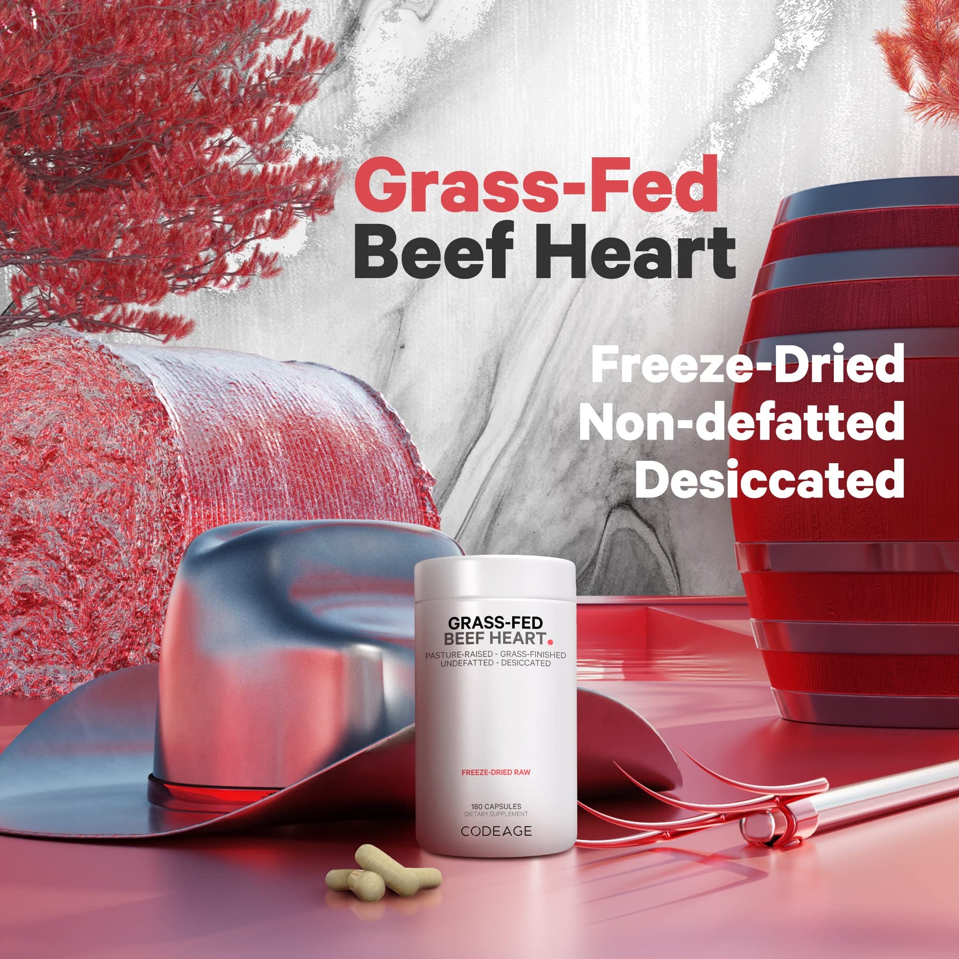 Codeage Grass Fed Beef Heart Supplement - Freeze Dried, Non-Defatted, Desiccated Glandular Supplements - Bovine Meat & Liver Pills - Beef Vitamins for Heart - Non-GMO -180 Capsules Codeage buy australia supplements