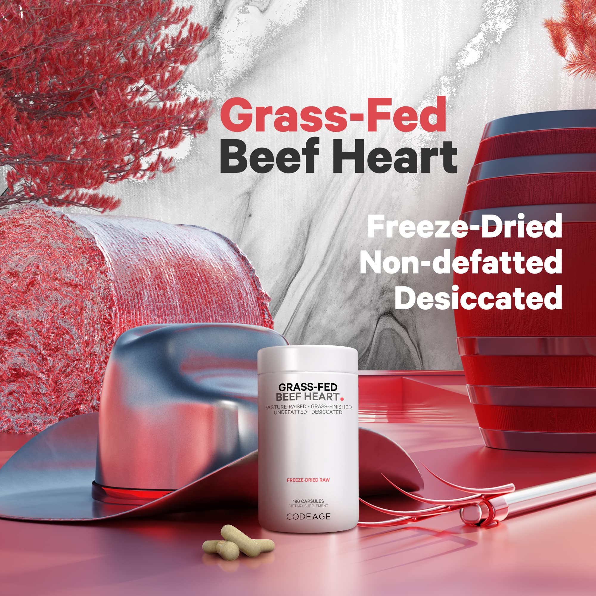 Codeage Grass Fed Beef Heart Supplement - Freeze Dried, Non-Defatted, Desiccated Glandular Supplements - Bovine Meat & Liver Pills - Beef Vitamins for Heart - Non-GMO -180 Capsules Codeage buy australia supplements