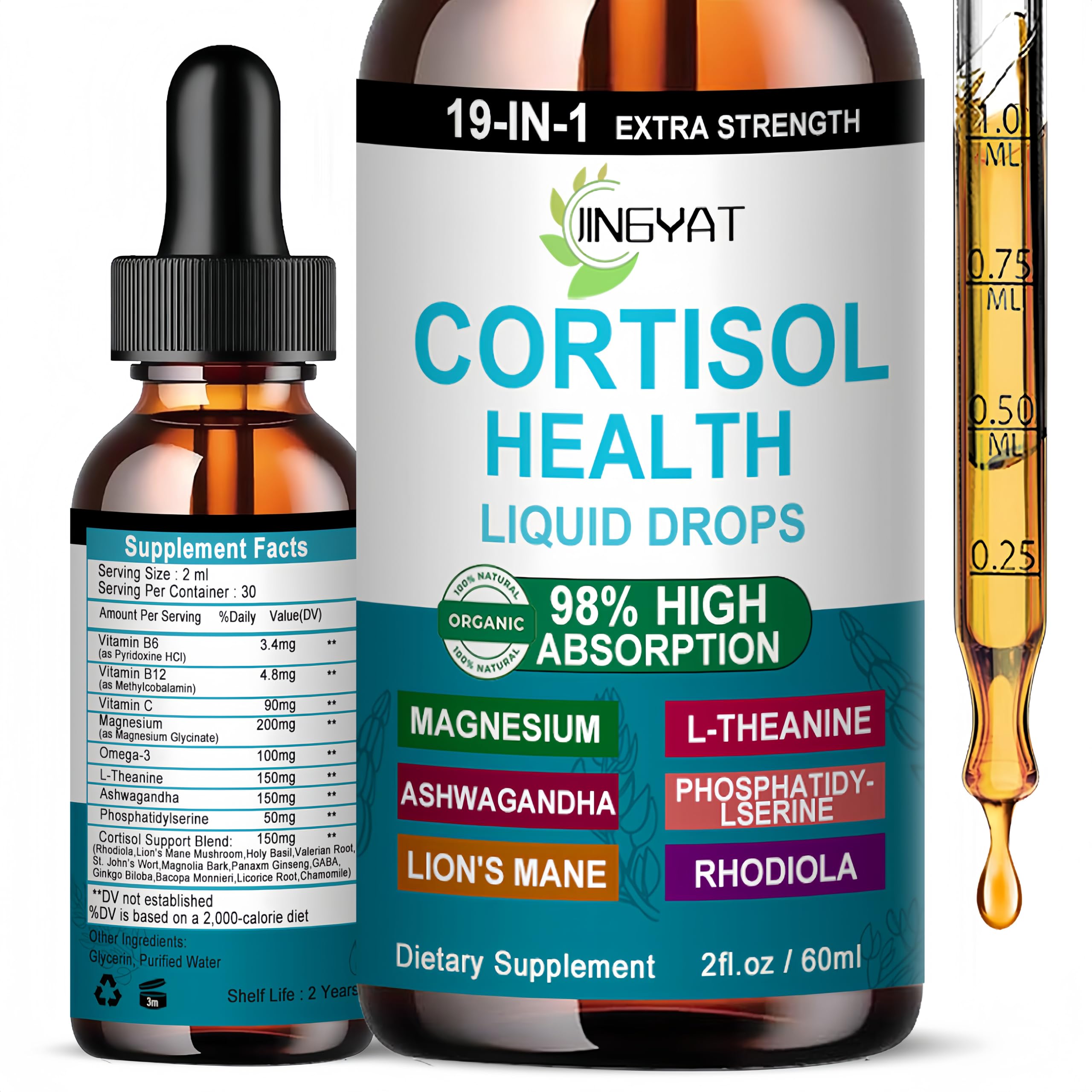 Cortisol Supplements for Women,19-in-1 Cortisol Supplement Liquid Drops w/Magnesium,L-Theanine,Ashwagandha,Omega-3, High Absorption Hormone Balanced for Women Drops - Sleep Focus Mood, Non-GMO JINGYAT buy australia supplements