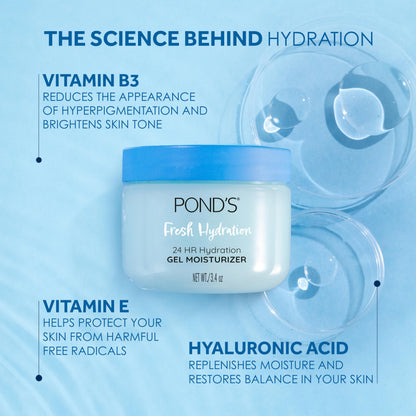 POND’S Fresh Hydration Gel Moisturizer – 24 HR Hydration with Vitamin E, Hyaluronic Acid & Vitamin B3 – Alcohol & Oil POND'S