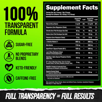 ALPHA LION Superhuman Pump Pre Workout Powder, Nootropic Caffeine & Stim Free Preworkout Supplement, Nitric Oxide Booster, Muscle Gainer, Energy & Focus (42 Servings, Mango Veiniac Flavor)