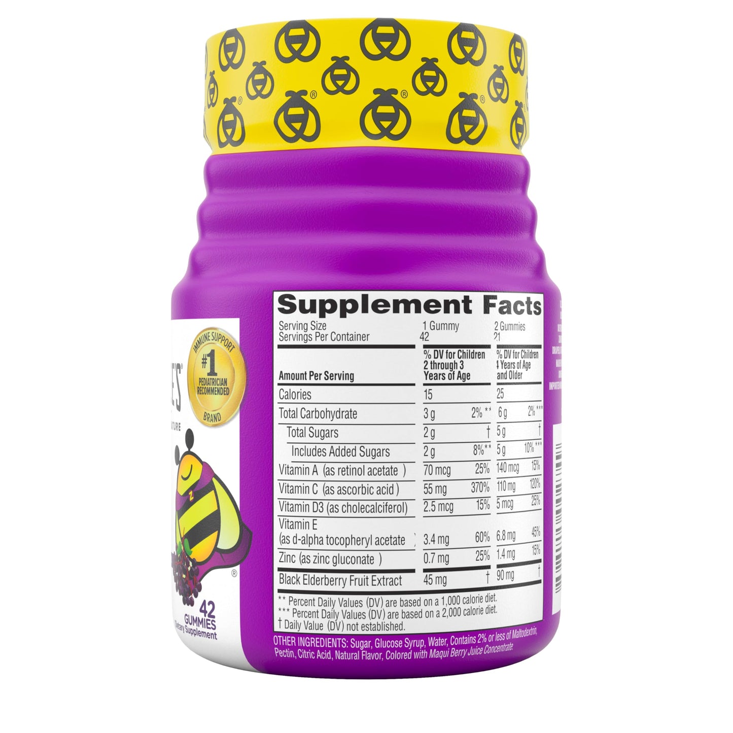 Zarbee’s Kids Elderberry Immune Support Supplement Gummies, Vitamins A C D3 E & Zinc, Elderberry Extract, Gluten & Gelatin Free Zarbee's