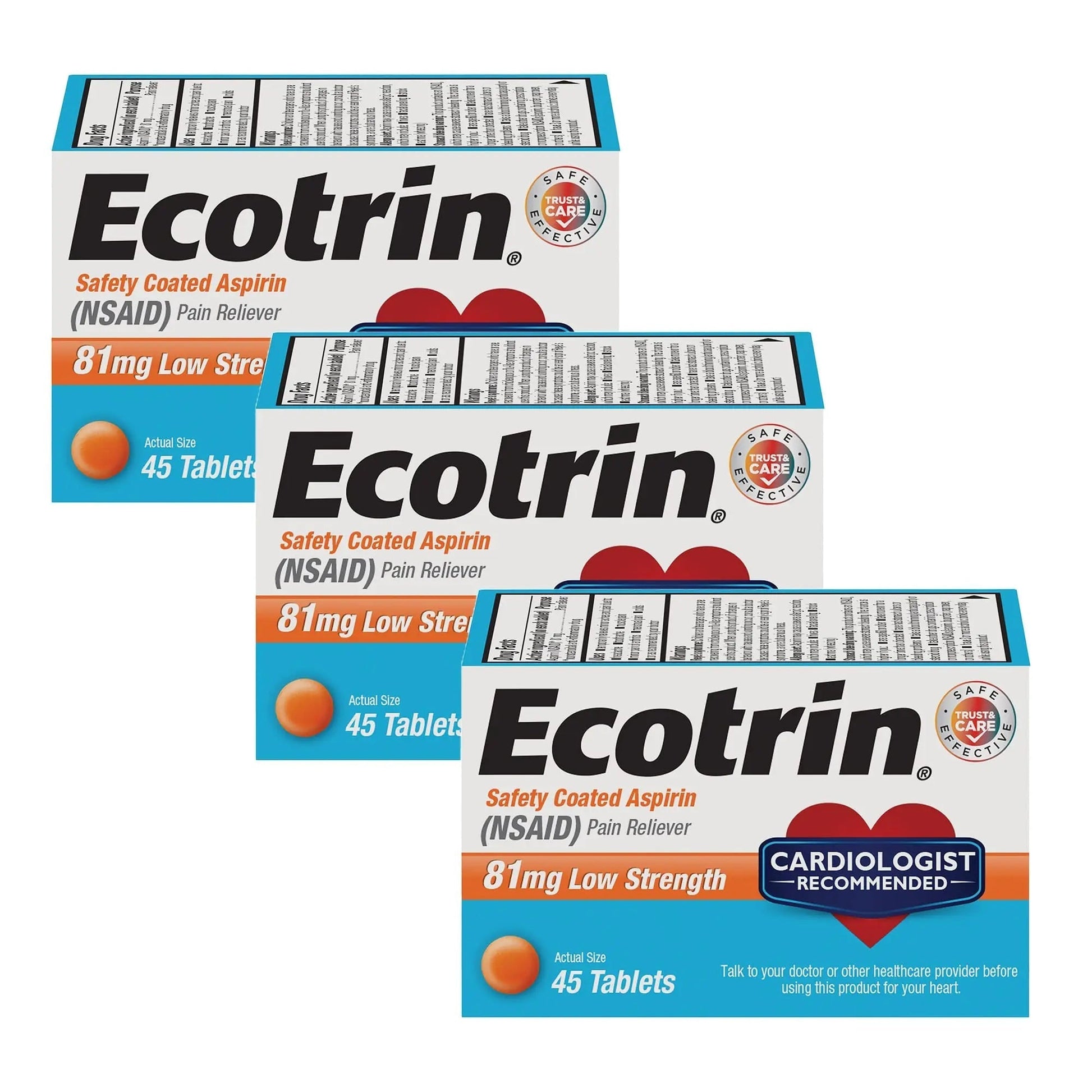 Ecotrin Safety Coated Aspirin Pain Reliever Tablets, Low Strength, NSAID 81mg, 45 ct (Pack of 3) Ecotrin buy australia supplements