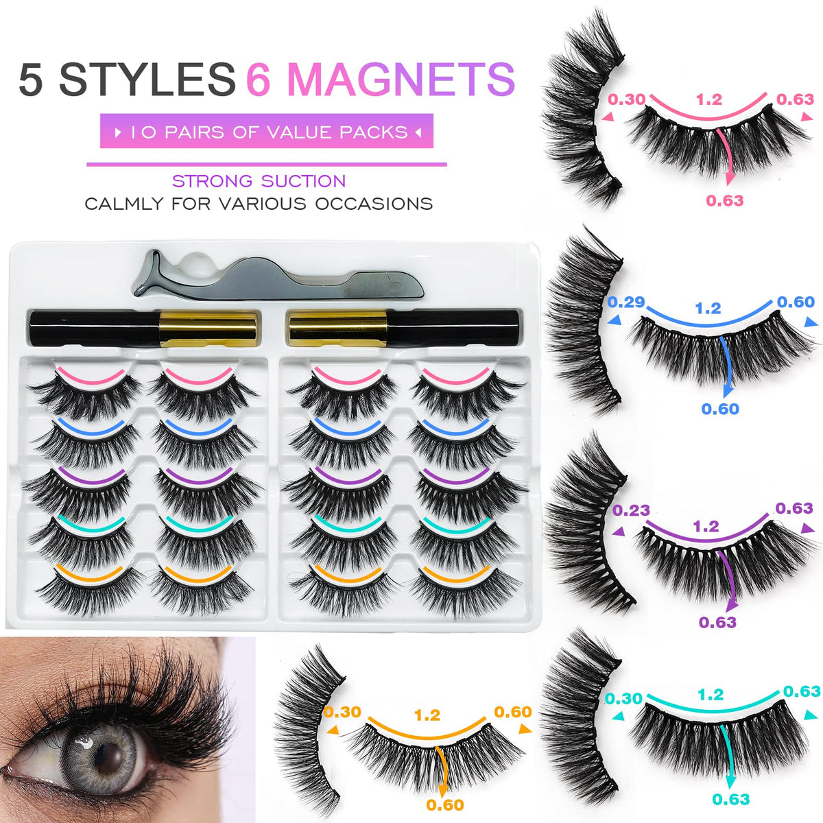 Royaomis 10 Pairs Cat-Eye Magnetic Lashes With Eyeliner, 3D Magnetic Eyelashes Natural Look With Eyeliner, Fake Eyelashes Magnetic royaomis