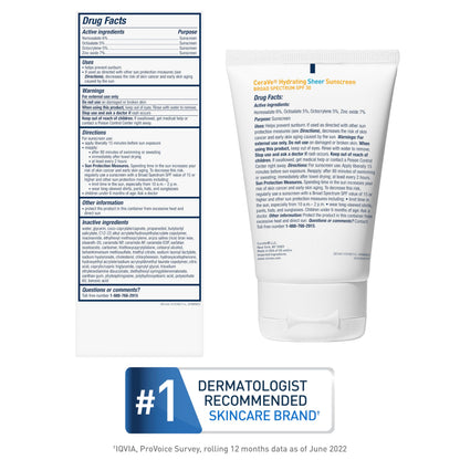 CeraVe Hydrating Sheer Sunscreen SPF 30 with Hyaluronic Acid, 3oz CeraVe