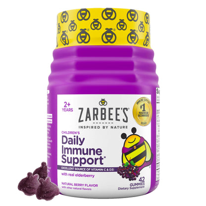 Zarbee’s Kids Elderberry Immune Support Supplement Gummies, Vitamins A C D3 E & Zinc, Elderberry Extract, Gluten & Gelatin Free Zarbee's