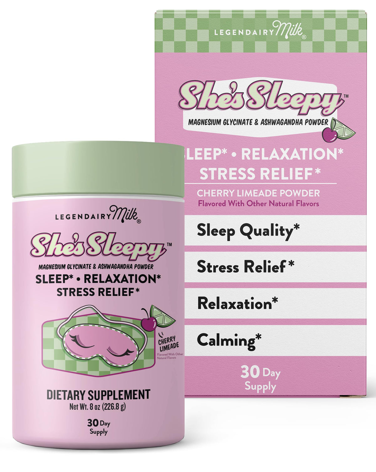 Legendairy Milk She’s Sleepy™ – Cherry Limeade – Nightly Sleep Aid, Sugar Free Drink Mix with Magnesium Glycinate & Ashwagandha Legendairy Milk