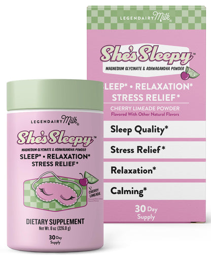 Legendairy Milk She’s Sleepy™ – Cherry Limeade – Nightly Sleep Aid, Sugar Free Drink Mix with Magnesium Glycinate & Ashwagandha Legendairy Milk