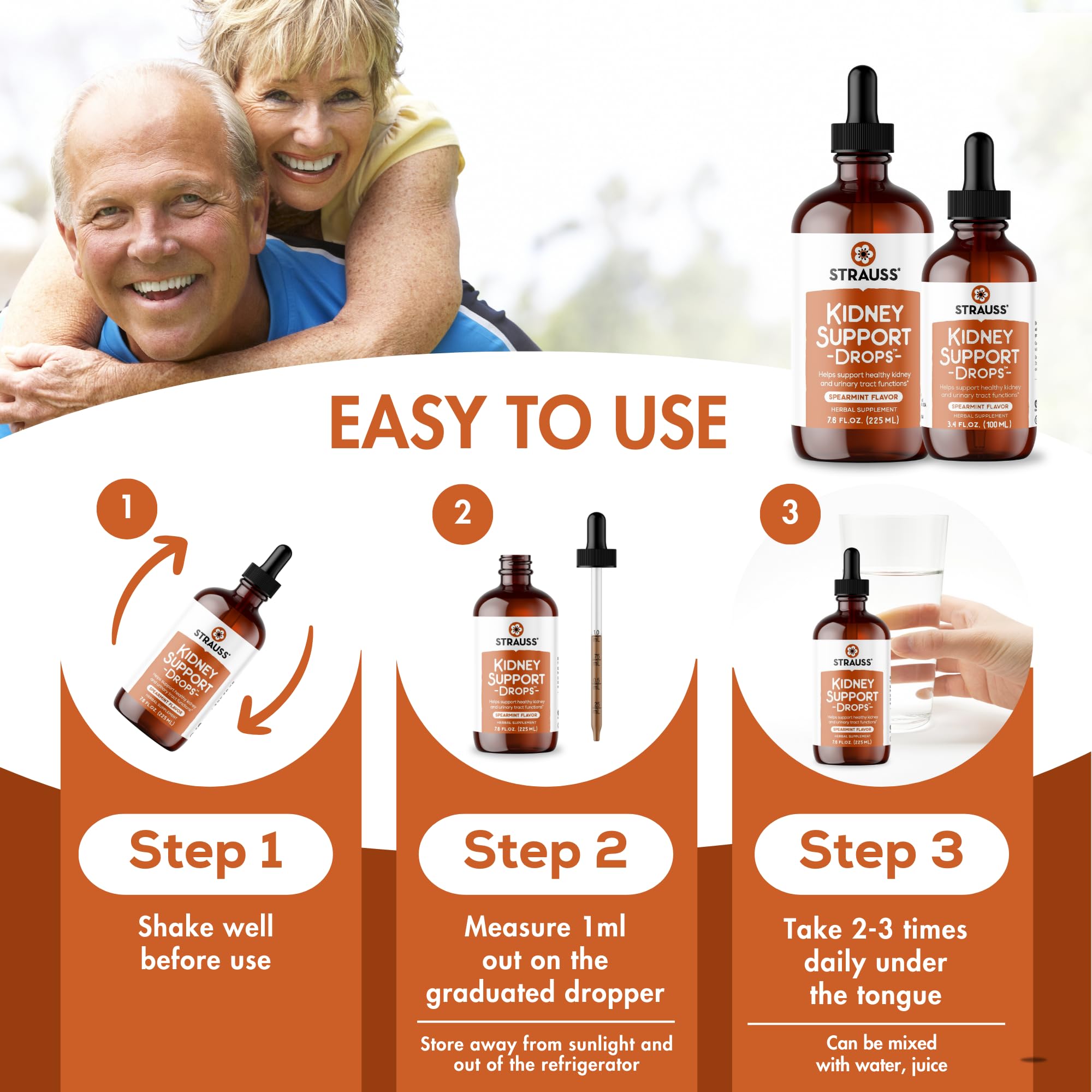 Strauss Naturals Kidney Support Drops – Herbal Kidney Support Supplement for Men and Women – Helps with Kidney Health and Urinary Tract Function – Vegan & Non-GMO – Spearmint Flavored – 100 ml Bottle Strauss Heartdrops buy australia supplements