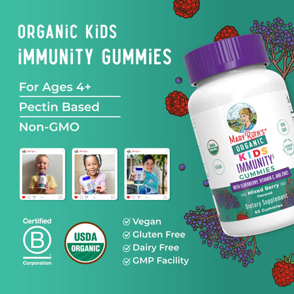 MaryRuth Organics Kids Immune Support Gummies | USDA Organic | Vitamin C, Zinc, and Elderberry Gummies for Kids| Immune Support for Ages 4+ | Vegan MARYRUTH'S