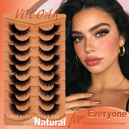 VOCOAK Cat Eye Lashes Mink Wispy Short Fluffy Strip Eyelashes Natural Look VOCOAK