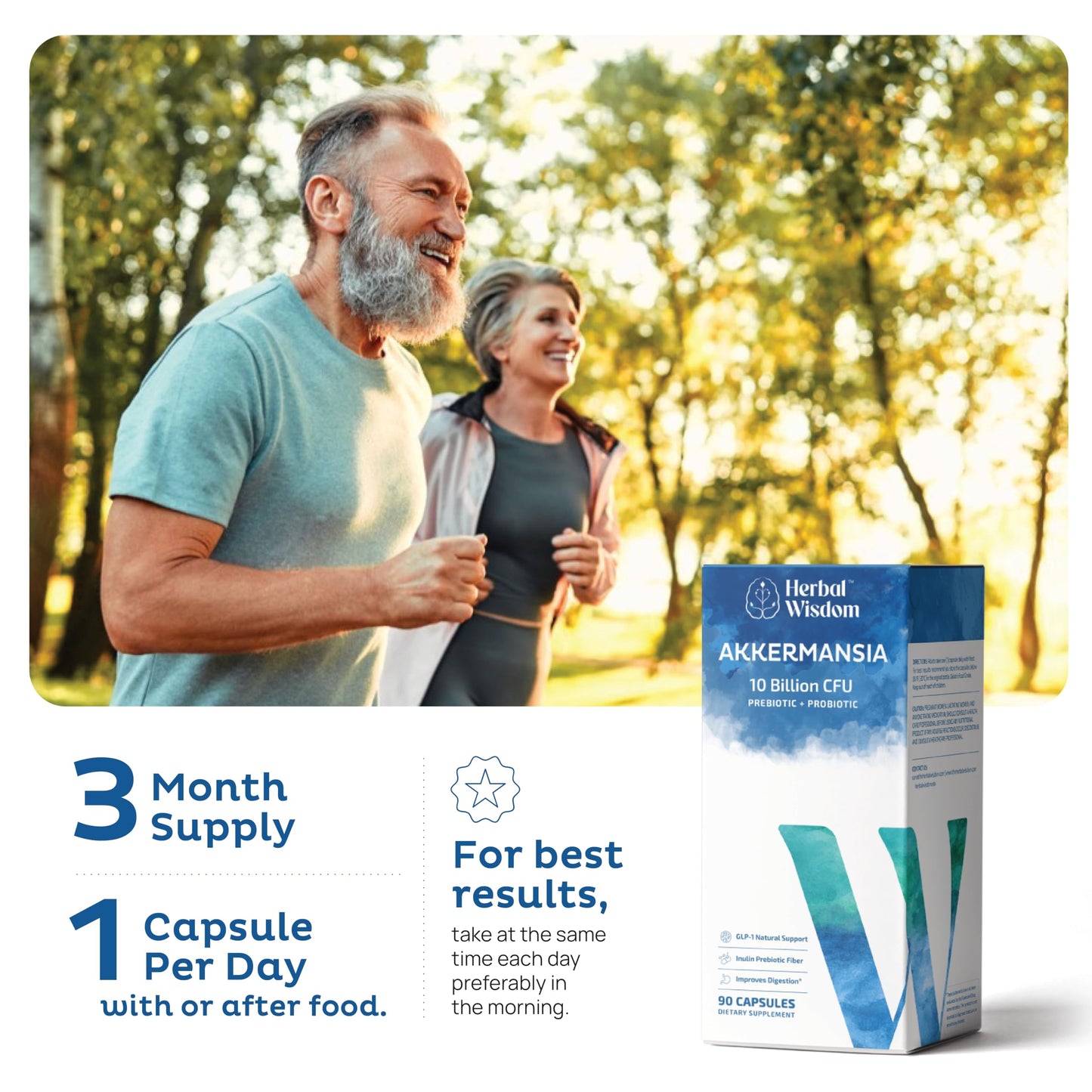 Herbal Wisdom Akkermansia Probiotic 10 Billion CFU - Advanced Support, Probiotic+Prebiotic | for Gut & Metabolism Support - No Bloating | with Inulin & Triphala Herbal Wisdom