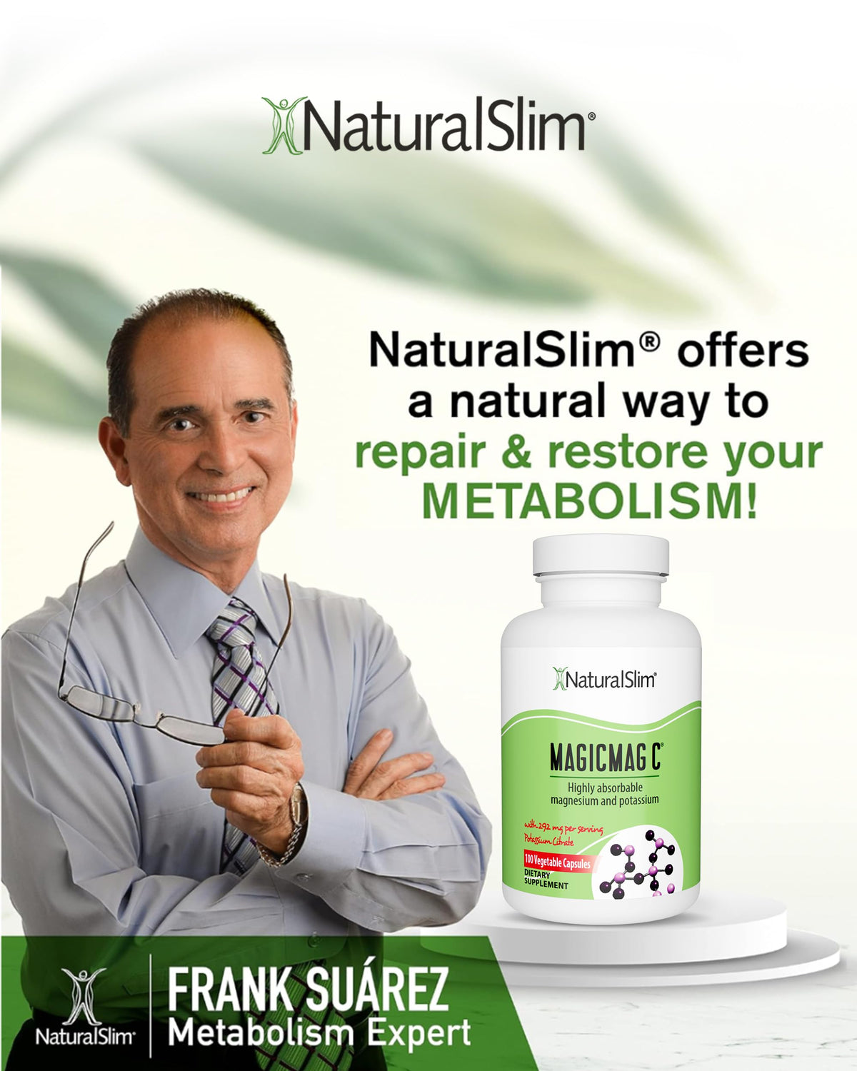 MagicMag C by NaturalSlim, Magnesium Citrate Capsules for Muscle Relaxation, Sleep Quality, Nerve Function & Electrolyte Support, Daily Magnesium Supplement NaturalSlim