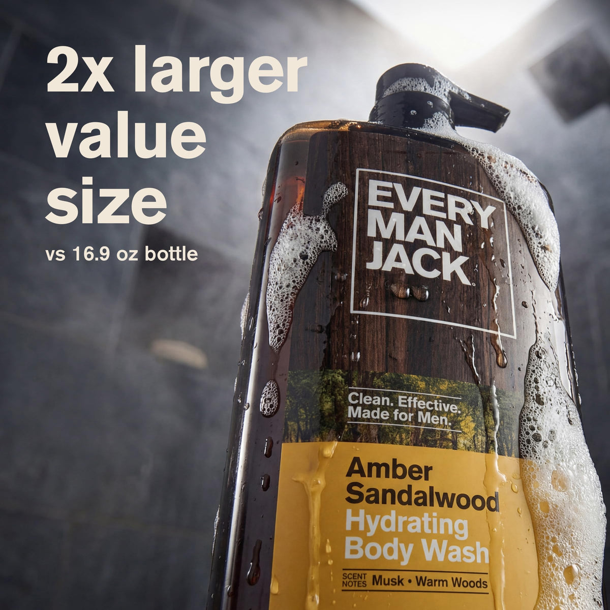 Every Man Jack Hydrating Amber Sandalwood Body Wash for Men, Value 2pk Every Man Jack