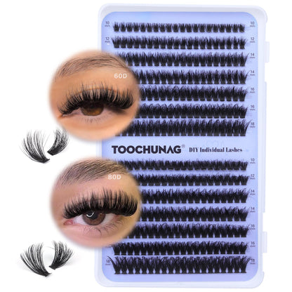 Fluff Lash Clusters 60D+80D Thick Eyelash Clusters D Curly Wispy Individual Lashes 10-18mm Cluster Eyelash Extensions 280pcs False Eyelashes DIY Flat Lash Extension by TOOCHUNAG TOOCHUNAG