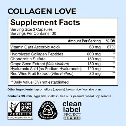 HUM Collagen Love Skin Supplement, Collagen Peptides Capsules with Hyaluronic Acid & Vitamin C, Supports Firm Skin & Helps Minimize Signs of Aging, Supplements for Women and Men, 90 Capsules