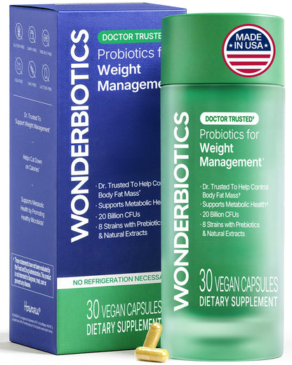 WonderBiotics Weight Management Probiotics for Women - Appetite Suppressant  + 8 Clinically Strains - Safe & Natural Loss, Belly Fat, No Side Effects - 30 CT WonderBiotics