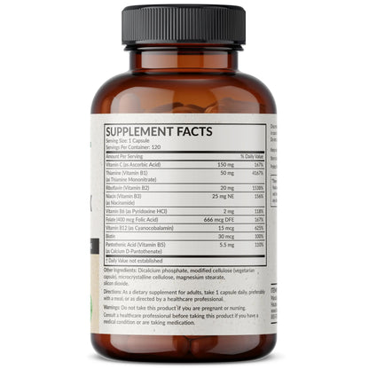 Futurebiotics Vitamin B Complex with Vitamin C Supports Energy Production, Nervous System & Immune Support - Non-GMO, 120 Vegetarian Capsules Futurebiotics