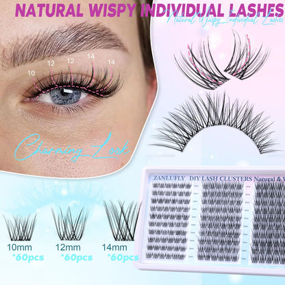 Lash Clusters Wispy Eyelash Clusters Natural CC-Curly Cluster Lashes zanlufly Wispy Individual Lashes 180Pcs Eyelash Extension 10 12 14MM DIY Lash Extension zanlufly