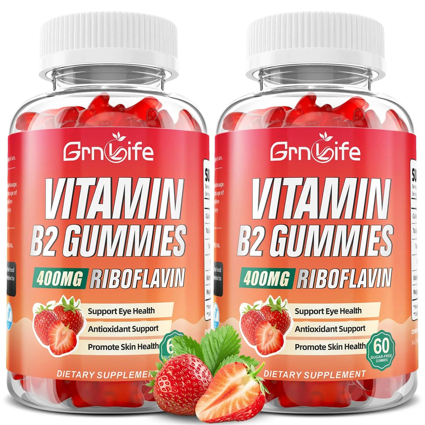 GrnLife 2 Pack Vitamin B2 Gummies, Riboflavin 400mg with Magnesium for Kids & Adults, Migraine Relief & Energy Support GrnLife
