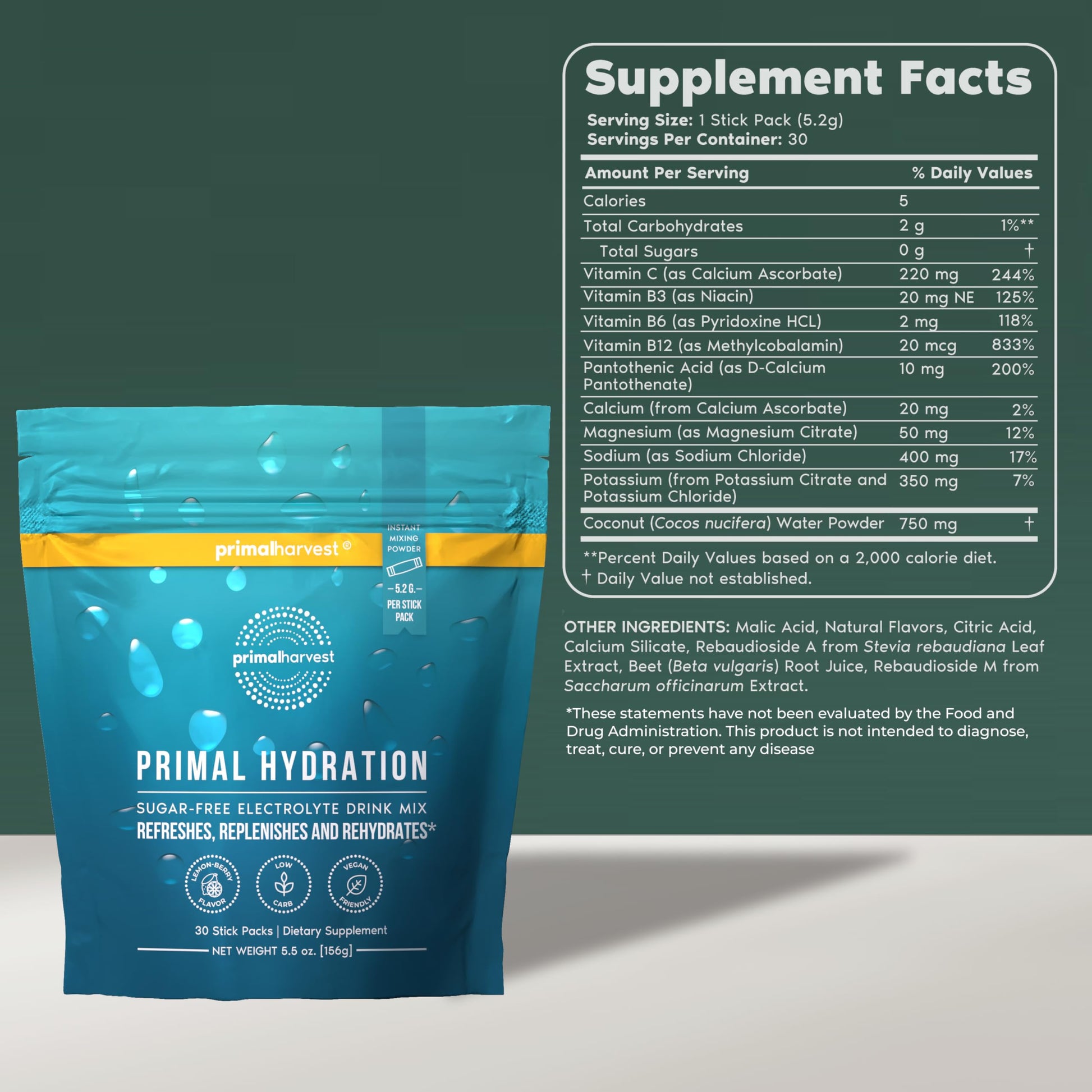 Primal Harvest Electrolytes Powder Packets Primal Hydration, Easy Open Packets, Energy Drink Mix (Lemon Berry, 30 Packs) (1 Bag) Primal Harvest buy australia supplements