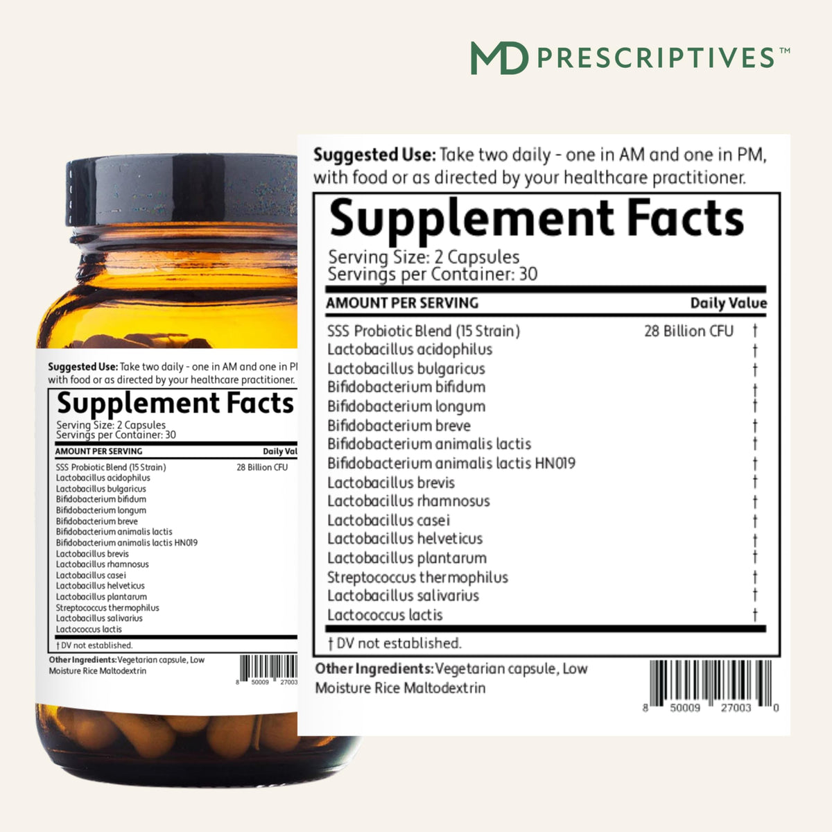 MD Prescriptives - PureBiotic - Probiotic Dietary Supplement for Digestive & Gut Health - 60 Capsules MD Prescriptives
