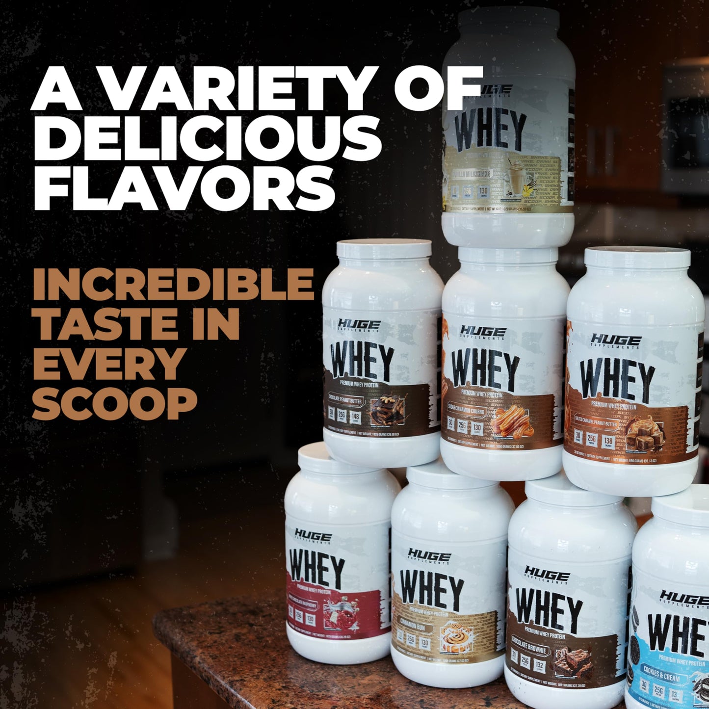 Huge Whey, Protein Powder for Muscle Gain, 25g Protein, 12g EAAs, Supports Muscle Growth, Performance & Recovery (Chocolate Brownie, 30 Servings)