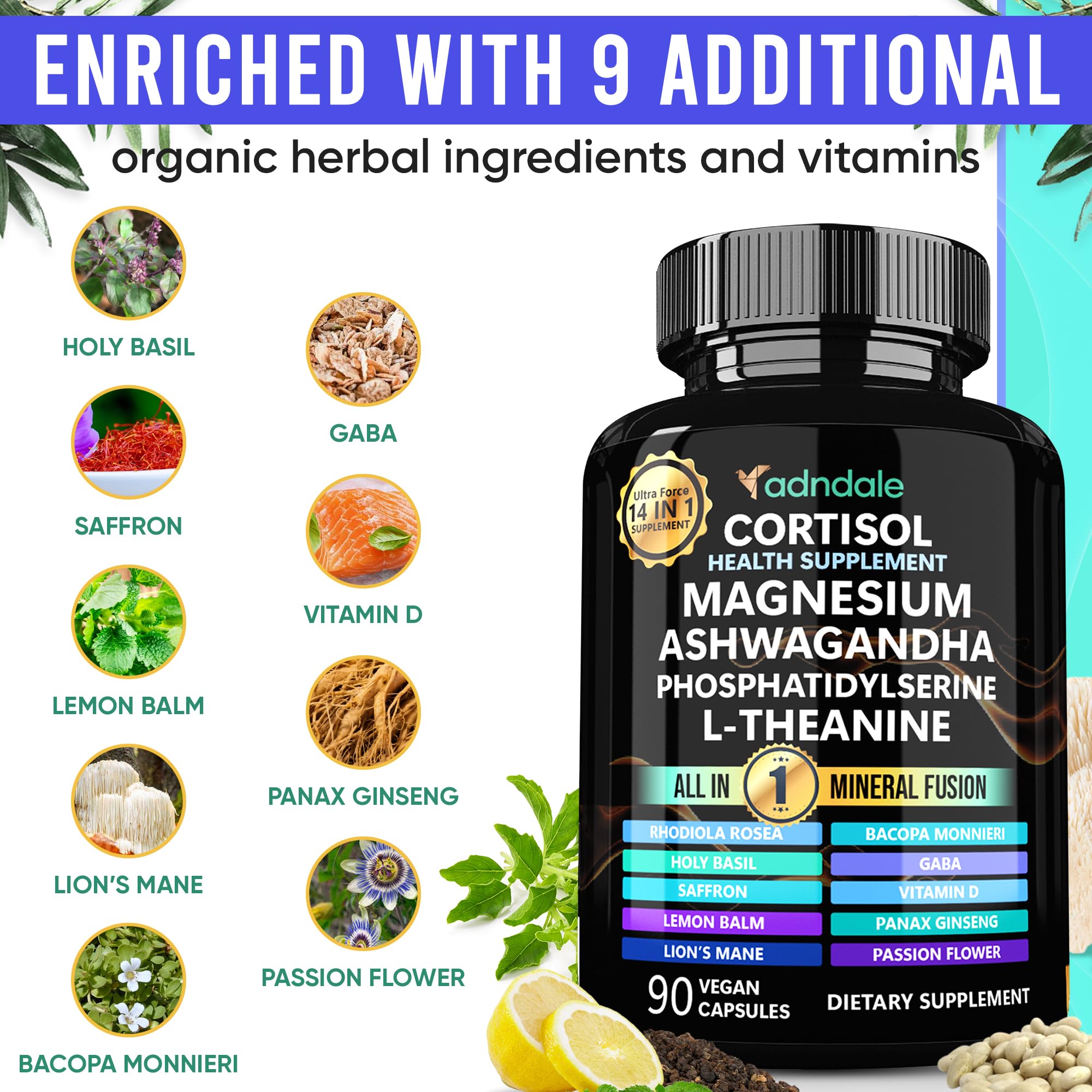 Adndale Cortisol Supplements for Women. Cortisol Reducer 14-in-1 Ashwagandha Supplement with Magnesium Glycinate, L-Theanine & More. 90 Capsules. Adndale buy australia supplements