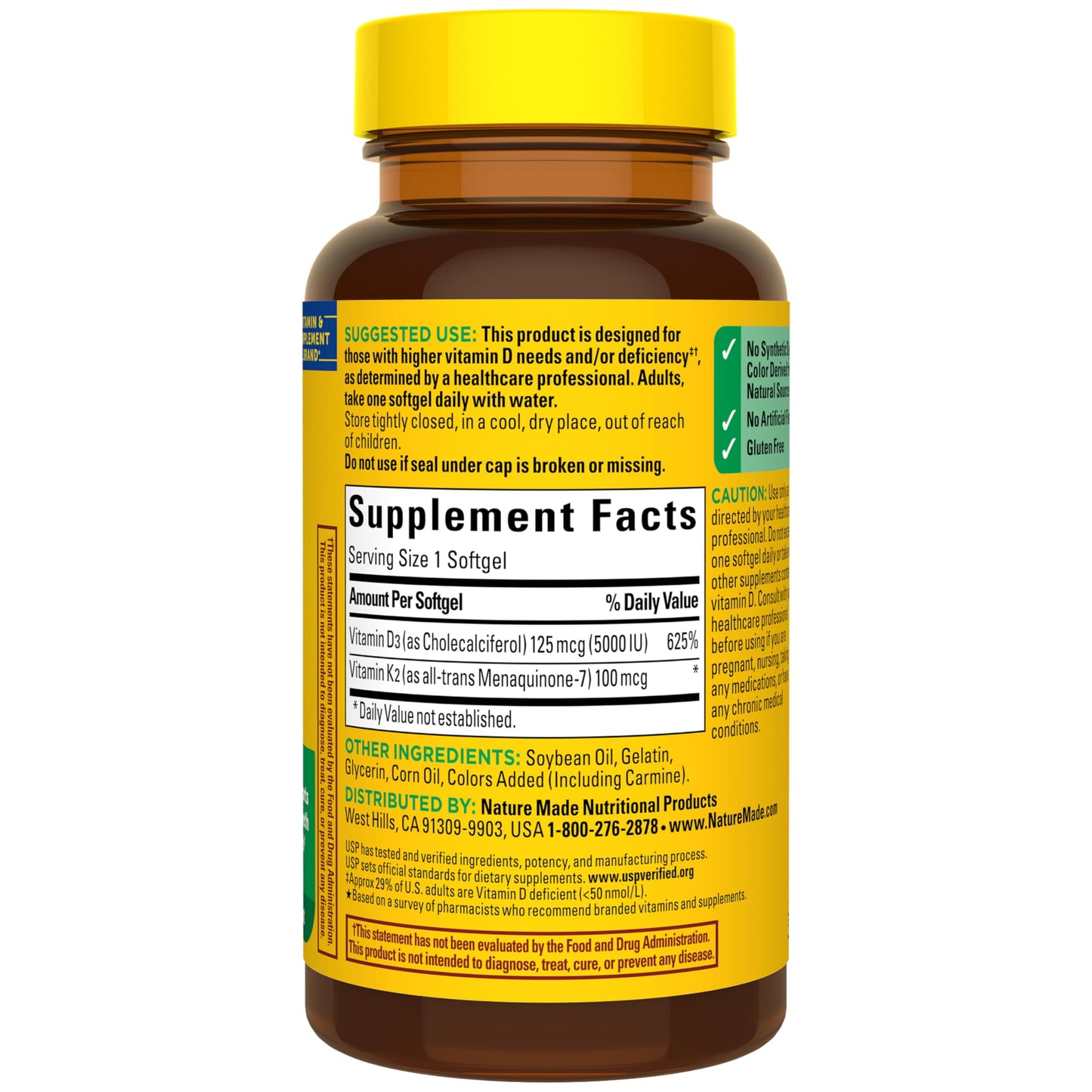Nature Made Vitamin D3 K2 Supplement, 5000 IU (125 mcg) Vitamin D for Bone, Teeth, Muscle and Immune Support Nature Made