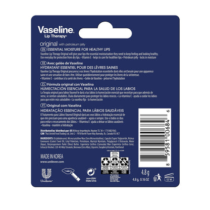 Vaseline Lip Therapy Care Original, Fast-Acting Nourishment, Ideal for Chapped, Dry, Cracked, or Damaged Lips, Lip Balm, 0.16 Ounce (Pack of 4) Vaseline