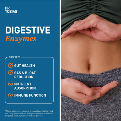 Dr. Tobias Digestive Enzymes Digestion Supplement with 18 Enzymes for Digestion and Gut Health | Includes Amylase Bromelain Lipase Lactase Protease Papain & More (60 Capsules 30 Servings)