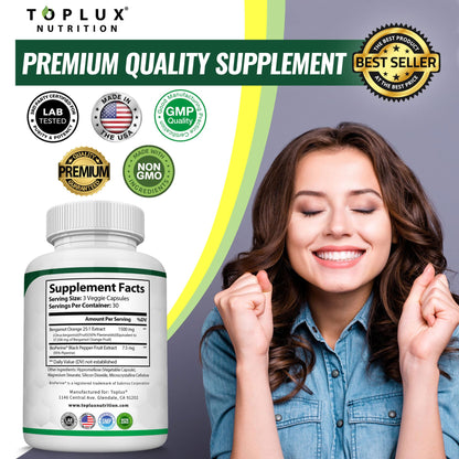 Citrus Bergamot Supplement 1500mg - 25:1 Bergamot Extract to Support Overall Health, Immune System, Potent Antioxidant High Absorption Natural Toplux