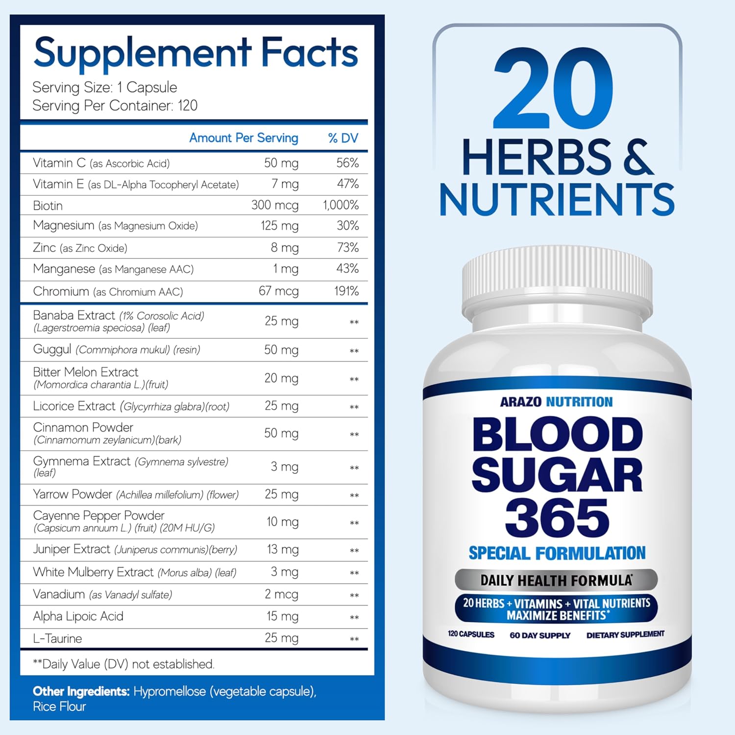 Arazo Nutrition Blood Sugar 365 Supplement – Supports Healthy Energy Levels - 120 Herbal Pills - 60 Day Supply Gsupps Australia