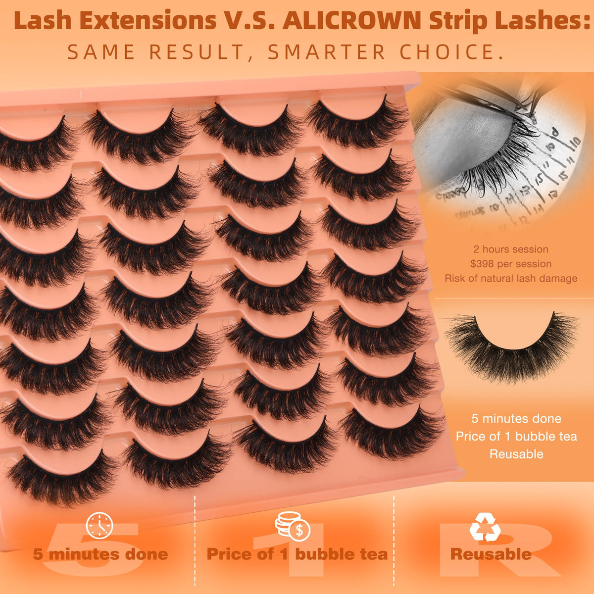 Short Lashes Natural Look False Eyelashes Thick Volume Faux Mink Lashes Pack Wispy Strip Fake Eyelashes Cat Eye Lashes that Look Like Extensions 14 Pairs ALICROWN HAIR