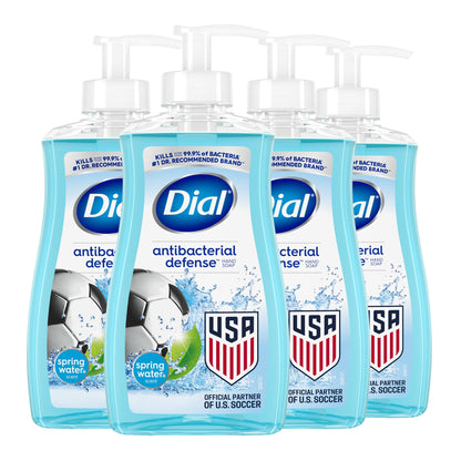 Dial Antibacterial Defense Liquid Hand Soap + Aloe, Spring Water Scent, 11 Fl Oz (Pack of 4), Dermatologist-Tested Hand Wash, Gentle Formula Dial