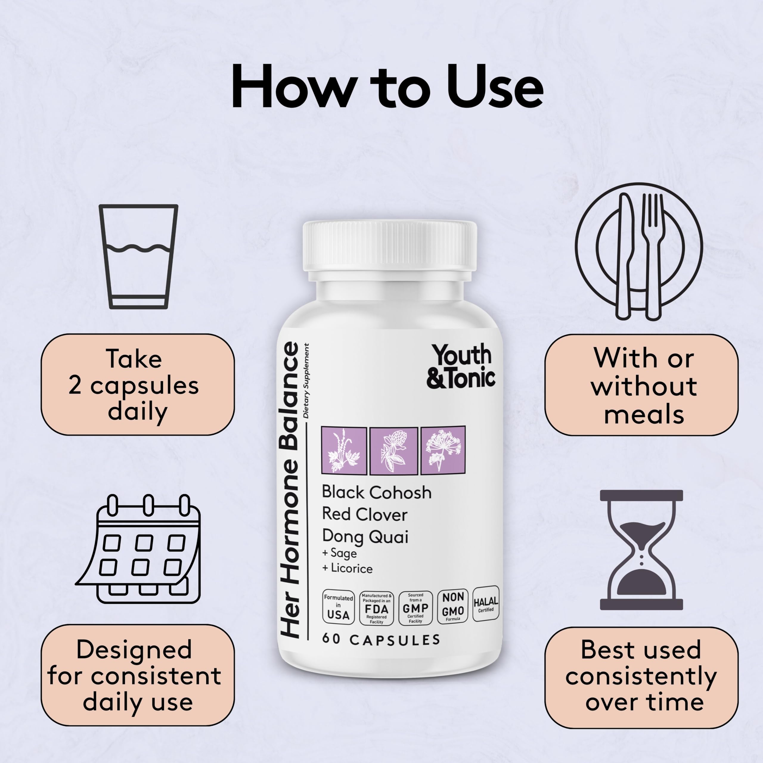 Youth & Tonic Her Hormone Balance – Menopause Supplement for Women, Perimenopause Support, Non-Hormonal Herbal Formula with Black Cohosh for Hot Flashes & Night Sweats, 60 Capsules Youth & Tonic buy australia supplements