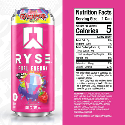 RYSE Fuel Energy Drink - Variety Pack - Sugar Free, Gluten Free & Vegan - 200mg Natural Caffeine, Taurine & Choline for Focus & Energy - No Artificial Colors - 16 fl oz Cans (12-Pack)