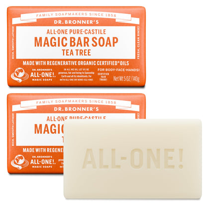 Dr. Bronner's Pure-Castile Bar Soap for Men & Women, Tea Tree, 5 oz, 2-Pack Dr. Bronner's