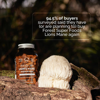 Forest Super Foods Lions Mane Supplement Capsules (120 Capsules) Organic Lions Mane Mushroom | Memory Lift Brain Supplement for Focus and Productivity. Lion Mane, Grown & Made in Australia Forest Super Foods