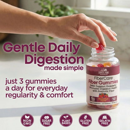 Country Farms Fiber Care Prebiotic Gummies, 6g of Fiber Per Serving, GLP-1 Booster, FOS from Beets, Digestive Health and Bloat, Supports Regularit Country Farms