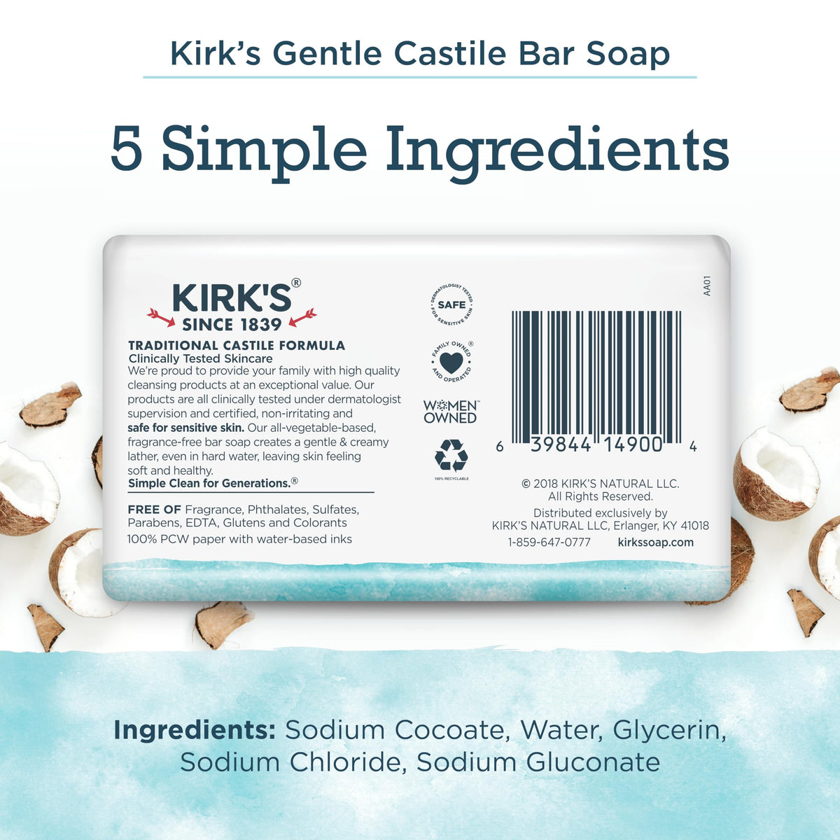 Kirk's Fragrance Free Castile Bar Soap (Pack of 3) Kirk's