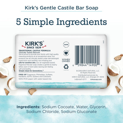 Kirk's Fragrance Free Castile Bar Soap (Pack of 3) Kirk's